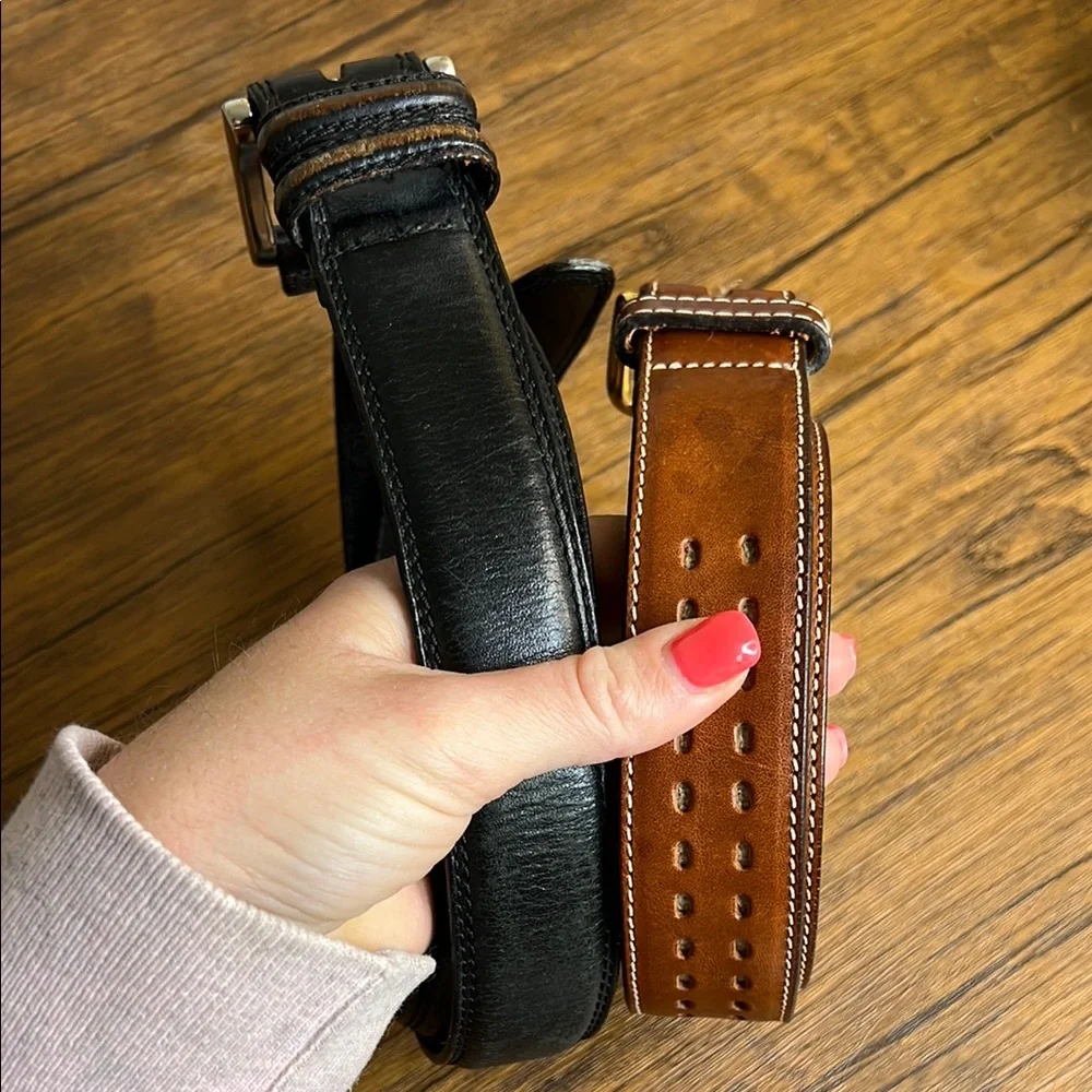 Men's Black and Brown Leather‎ Belts- 34 Waist